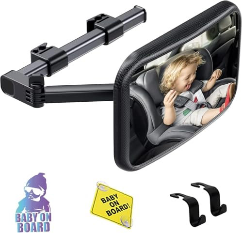 JISHSHAY 5 Pcs Baby Car Mirror for Back Seat Car Mirror Baby Rear View Newborn Essentials, 180° Extendable Arm, Stable Hook Clip, 360° Rotation Ball, Easy to Install+2 Stickers+2 Hooks