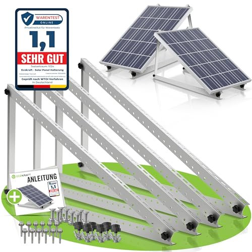 ECOKRAFT® Soporte para central de balcón [juego de 2] – 2 soportes de panel solar resistentes a la intemperie para paneles solares de hasta 114 cm [ajustable de 0 – 90°] para fijación en techo plano,
