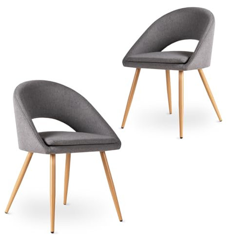 Mc Haus Laguna Dark Grey x2 – Pack de 2 Sillas de Comedor Tapizadas con Reposabrazos, Acolchadas, Estilo Nórdico, Patas de Metal Acabado Madera, para Salón, Dormitorio o Cocina