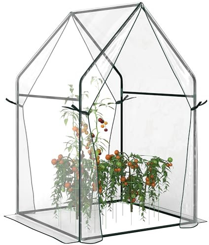 Outsunny Invernadero de Jardín Invernadero de Terraza con 2 Puertas con Cremallera Anti-UV para Cultivo de Plantas Flores Verduras 90x90x145 cm Transparente