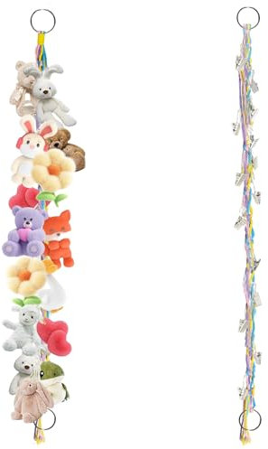 Ruzister 200 cm hängende Aufbewahrungshängematte für Stofftiere, Hängemattenecke für Stofftiere mit 20 Metallklammern, Boho-Stofftiernetz mit Holzring, Raumdekoration