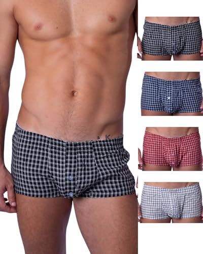 BIMONI Premium Soft Baumwolle Herren Low Rise Sexy Boxer Brief Unterhose Boxershorts Trunk Männer Hipster Unterwäsche, 4e Multipack