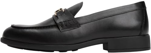 Tommy Hilfiger Damen Loafer Logo Leather Loafer aus Leder, Schwarz (Black), 42