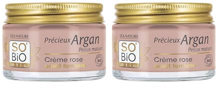 LÉA NATURE SO BiO étic| Crème Rose Éclat Fermeté Jour – Précieux Argan Peaux Matures | Hydratation, Fermeté, Eclat | Huile d’Argan | 99% d'origine naturelle | Made in France | Lot de 2x50 ml
