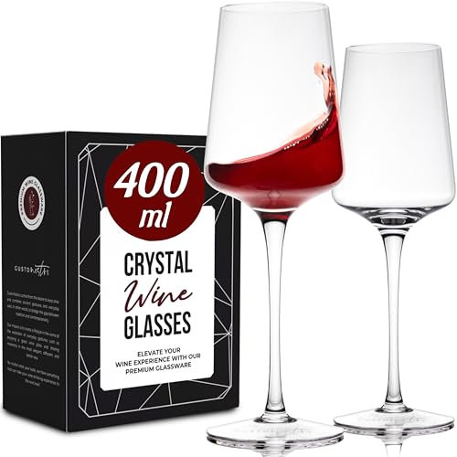 Gusto Nostro Set di 2 Calici Vino in Cristallo, 400 ml - Bicchieri Vino Rosso e Bianco a Stelo Lungo Moderni, Lavabili in Lavastoviglie, Eleganti e Raffinati - Per Matrimoni, Cene, Feste