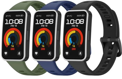 Pack 3 Straps for Huawei Band 9/Huawei Band 8/Huawei Band 10 Strap Replacement Women Men,Soft Silicone Sport Accessory Wristband for Band 8/9/10 Smart Fitness Tracker (Black/Navy/Olive Green)