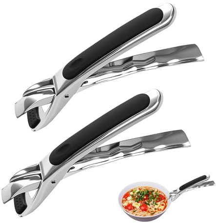Pinzas para Horno, 2 Piezas Pinza para Platos Calientes, Pinza Antideslizante para Platos Pinza para Cuencos Mango Antideslizante Acero Inoxidable y Silicona Ideal para Horno Olla Sartén