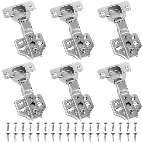 Semi Recouvrante Charnière Porte Placard Cuisine, 35 mm 110 Degré avec Amortisseur Intégré Mécanisme de Fermeture Automatique Charnière, pour Armoires de Porte Cuisine (6 Pcs)