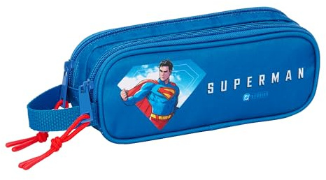 safta Superman Doppelmäppchen für Kinder, ideal für Kinder im Schulalter, bequem und vielseitig, Qualität und Widerstandsfähigkeit, 21 x 6 x 8 cm, blau, M, Casual