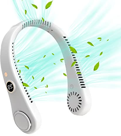 BOSTEU 5 Speeds Wearable Headphones Personal Fans Round Neck Quiet Rechargeable Neck Fan Hands Free Cooling Fan for Adults (white)