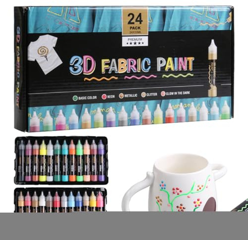 Vernice permanente 3D per tessuti, 24 colori, impermeabile, 30 ml, pittura per abbigliamento, vetro, tela, decorazione, bambini, artigianato in legno, cappello per adulti