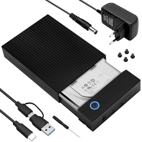 USB 3.0 Docking Station SSD Hard Disk Esterno, per Case HDD e SSD 3,5'‘/2,5'‘, Case SSD da 6 Gbps, Supporta schede SD e TF con adattatore di alimentazione da 12 V/2 A, UASP