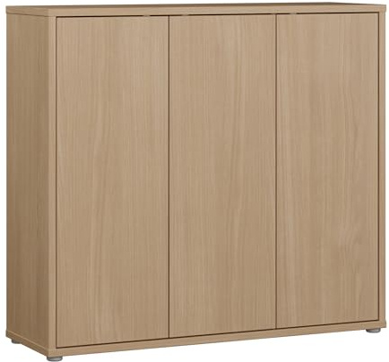 Forte Alice Springs Schuhschrank 100 110, modern-minimalistisch, 3-türig, Flurschrank, Holzwerkstoff, Elegancia Eiche Holzdekor, 109,2 cm breit x 99,1 cm hoch x 34,9 cm tief