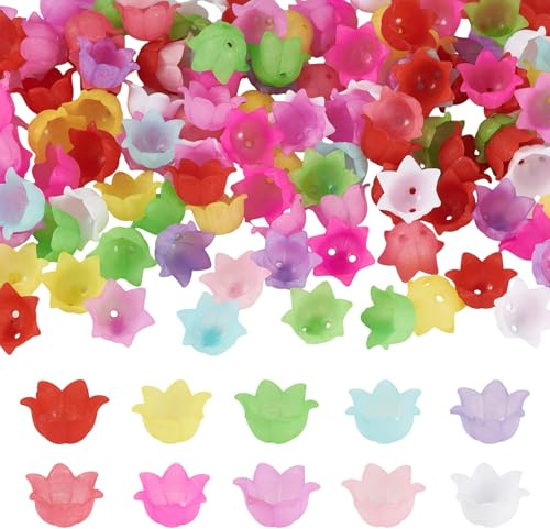 Craftora Acrylperlen, Glocke, Blume, undurchsichtig, Trompete, Blume, Abstandshalter, Endkappen für Windspiele, baumelnde Ohrringe, Halsketten, 400 Stück