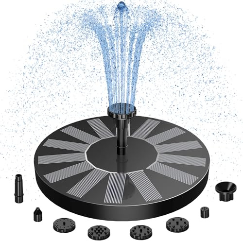 AISITIN Solar Springbrunnen für Außen mit 4 Stützrohre und 6 Effekte | Solarbrunnen für Draussen, Solar Teichpumpe Schwimmender Fontäne Pumpe für Vogeltränke, Aquarium, Garten, Brunnen, Teich