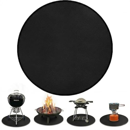 Runde Feuerfeste Grillunterlage 36 Zoll – 3-Schicht Hitzeschutzmatte aus Glasfaser & Aluminium, Wiederverwendbare Feuerschutzmatte für Terrasse, Feuerschale,Rasen & Camping