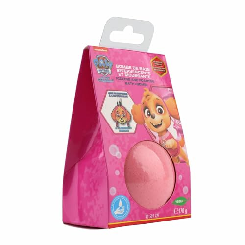 Home-Flair Paw Patrol Badebombe - große Badekugel Chase - Blau Skye -Rosa 170g Schaum-Effekt - VEGAN - mit Überraschungsanhänger (Skye, 1 Kugel)
