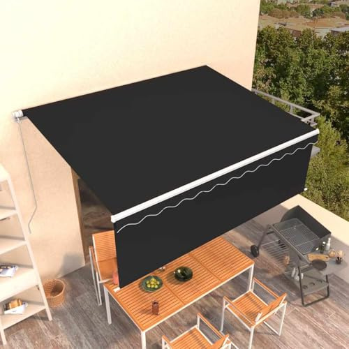 Manuelle Einziehbare Markise mit Rollo 4,5x3 m Anthrazit, Pulverbeschichteter Aluminiumrahmen, UV- und Wasserbeständig, Für Terrasse und Außenbereich, Mit Verstellbarem Winkel und Höhe