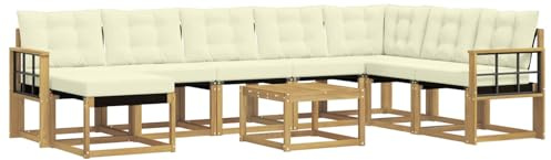 vidaXL Outdoor-Sofagarnitur mit Kissen 9 pcs Weiß und Creme, Modernes Garten-Sofa-Set, wetterfeste Möbel, strapazierfähige Couch, perfekte Sitzgelegenheit am Pool