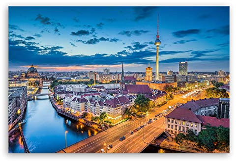 ge Bildet Bild auf Leinwand | Berlin Skyline - Deutschland - Stadtbild Städtebild A in 120x80 cm als Wandbild XXL | Wand-deko Dekoration Wohnung modern Bilder | 2210