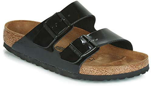BIRKENSTOCK Classic Damen Arizona Birko-Flor Pantoletten, Schwarz Lack, 40 EU