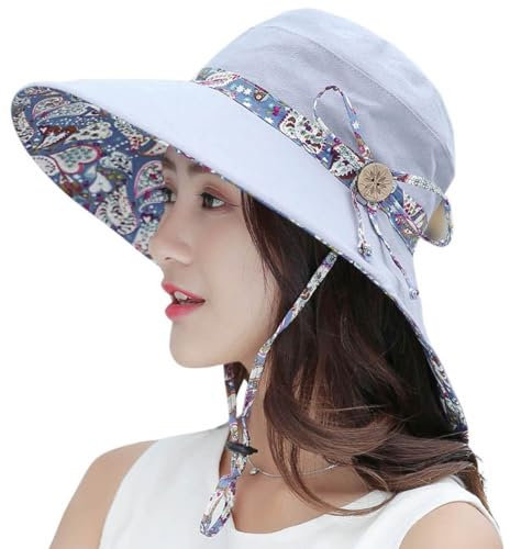 HAPEE APEE Damen Sonne Hüte Sommer Reversibel UPF 50+ Strandhüte Faltbar Breit Rand Kappe, Einheitsgröße, Grey
