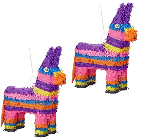 Relaxdays 2er Set Pinata Esel, zum Aufhängen, Kinder, Mädchen, Jungs, Geburtstag, zum Befüllen, HxBxT: 55 x 40 x 13 cm, bunt