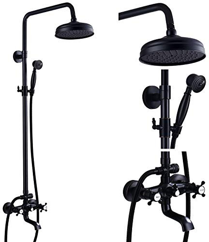 Robinet de douche de luxe en bronze huilé pour salle de bain - 20,3 cm - Tête ronde - Double poignée croisée - Baignoire - Robinet de baignoire à main - Fixation murale