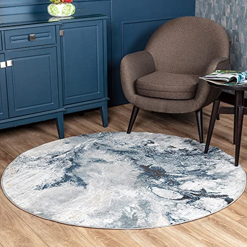 Livabliss New York Abstract – Area Carpet 200x200 cm for Living, Dining & Bedroom – Modern Marble Style, Soft Easy Care in Blue, Grey, Beige