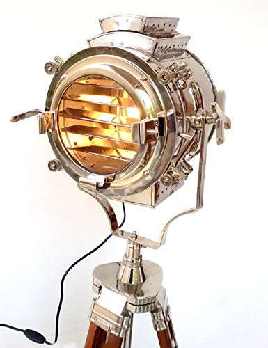 Cinema Floor Lamp, Nautical Brown Retro Style Tripod Spotlights Searchlights Wooden Tripod Floor Lamp Cinema Movie Wooden Tripod Floor lamp Searchlight Spotlight Living Room Decor
