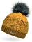 Neverless® Damen Strick-Mütze gefüttert Fleece-Innenfutter Fell-Bommel Kunstfell Winter-Mütze Bommelmütze Zopfmuster Mehrfarbig dunkelgelb-gelb