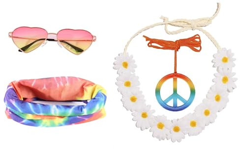 Seawhisper Hippie Accessoires 70er 80er 90er Jahre Kleidung Damen Brille Kette Sonnenbrillen Haarband Schmuck Ohrringe Flower Power Abba Kostüm
