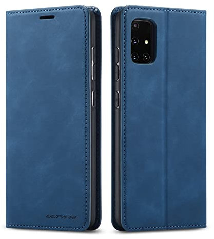 QLTYPRI Hülle für Samsung Galaxy A51, Premium Dünne Ledertasche Handyhülle mit Kartenfach Ständer Flip Schutzhülle Kompatibel mit Samsung Galaxy A51 - Blau