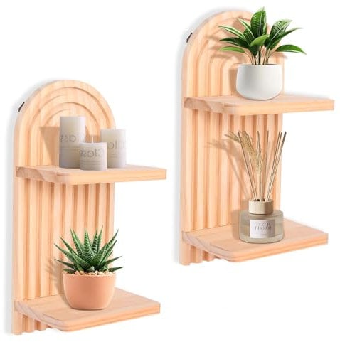 Lyfeesis Wandregal Holz, 2 Stück Boho Wanddeko Regal Wand Holz Boho deko Schlafzimmer, Schweberegal Holzregal max Belastung 40lbs, Boho Deko Hängeregal für Wohnzimmer, Badezimmer, Büro und Küche