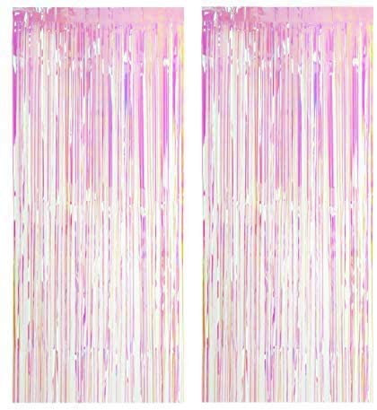KAHEIGN 2Pcs Folienvorhänge Fadenvorhang 90 x 240cm Bunt Fransenfolienvorhang für Party Geburtstag Hochzeit Dekoration Vorhänge(Regenbogen)