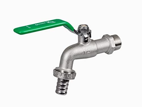 ZencQ Rubinetto a sfera portagomma 1/2” | PN16 Rubinetto Leva in acciaio, ideale per fontana da giardino, tubi da irrigazione, in casa per lavatrice