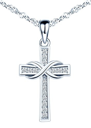 MicLee Necklace pendant for women, 925 sterling silver necklace, Cross necklace pendant, with infinity symbol, Inlaid zircon, women's girl's jewelry, silver