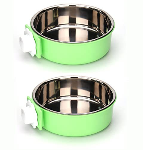 KuTi Kai 2 IN 1 Stainless Steel Pet Hanging Bowl Removable Dog Bowl for Crates Puppy Food Feeder Water Dish with Bolt Holder Dog (Green-Large-2Packs)