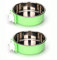 KuTi Kai 2 IN 1 Stainless Steel Pet Hanging Bowl Removable Dog Bowl for Crates Puppy Food Feeder Water Dish with Bolt Holder Dog (Green-Large-2Packs)