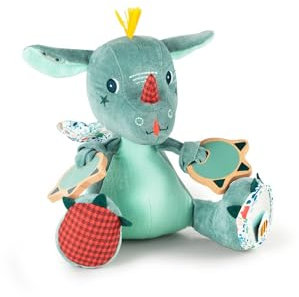 Lilliputiens - Aktivitätsrassel Joe der Drache - Interaktive Plüschfigur für Babys mit Spiegel, Glöckchen und Knisterpapier - Fördert Sinne, Motorik und Fantasie - Pädagogisches Spielzeug-Ab 9 Monaten