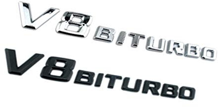 Danfer 4PCS BITURBO Emblem Zeichen Chrom Schriftzug 3D Logo Auto, Emblem 3D V8 Biturbo Schriftzug Kunststoff Mit Schaumstoff Kleberückseite Badge Auto Aufkleber Car Sticker, Schwarz/Silber 20x2.3cm
