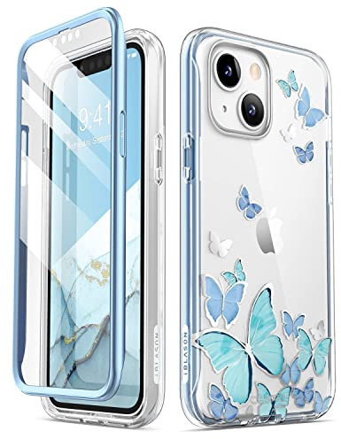 i-Blason Cosmo Series Case for iPhone 13 5G 6.1 inch (2021 Release), Slim Full-Body Stylish Protective Case with Built-in Screen Protector (BlueFly)