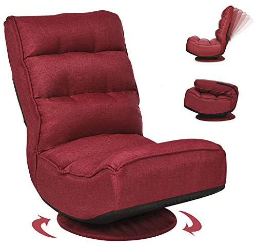 RELAX4LIFE Chaise de Sol Pliable Réglable en 5 Positions, Fauteuil au Sol à 360° et Cadre en Fer Robuste,Chaise de Meditation pour Lire, Reposer (Rouge)