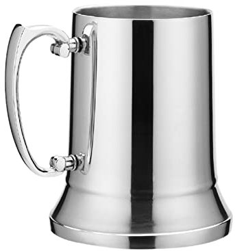 GDWD Chope à bière en acier inoxydable, fond en métal massif, corps à deux couches avec poignée standard traditionnelle pour thé, lait, café, bière, cocktail (560 ml)