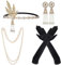 Meiruier 1920 Zubehör-Set, 1920er Jahre Mode Stirnband Halter Lange Handschuhe Perlenkette Great Gatsby Accessoires für Frauen, Charleston Fancy Set (Style 1)