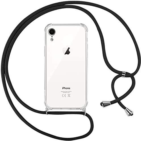 Pnakqil Collier Cordon Coque pour iPhone XR 6.1,avec Cordon Réglable Lanyard Housse Transparente Silicone Anti-Chute Etui Compatible avec iPhone XR,Ètuis à Bandoulière,Noir