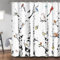 Uokiuki Rideau de douche de Noël en tissu avec crochets pour salle de bain, motif oiseaux d'hiver, blanc, noir, bouleau, forêt, 175 x 178 cm