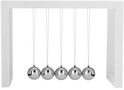 Newtons Cradle Desk Toy, Pendulum Balls Swing, Metal Ball Balance with Plastic Frame Swinging Balls Pendulum, 5 Balls Pendulum Wave Toy, Gift Office Desk Gadgets Physics Science(white)