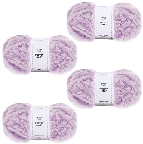 Pretty Jolly 4 Knäuel Kunstpelzgarn, superweiches grobes Garn, flauschiges Garn zum Häkeln Stricken Wimperngarn Polyestergarn (lila)