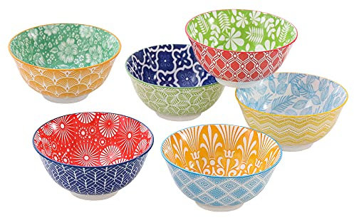 Müslischalen Suppenschalen Porzellan Müsli Schüssel - Keramik Schalen Set 700 ml - 6 Stück Schale Bunt für Muesli | Salat | Suppe | Cornflakes | Frühstück - Mikrowellen und Spülmaschinenfest - 15.7 cm